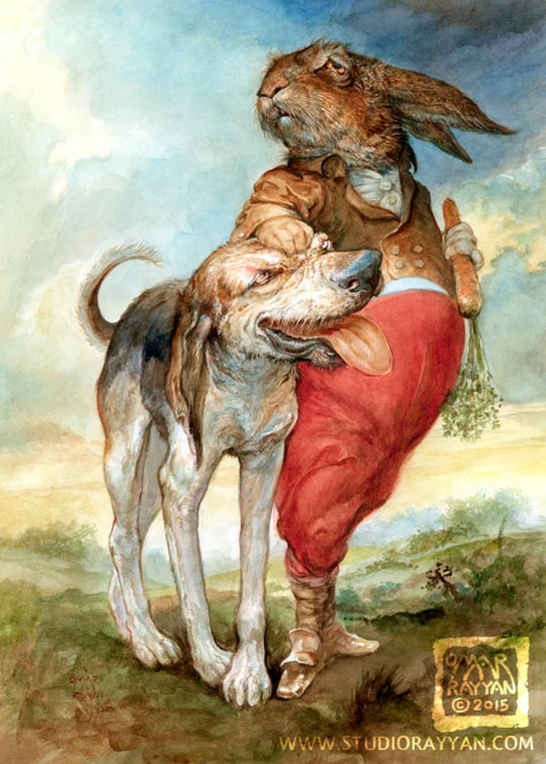Dog of the Hare print Rabbit, Art, Hound, Artwork, Illustration, Painting,  Home Decor 