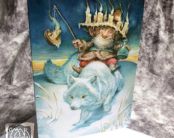 Arctic Lights (Greeting Card) - winter fox, fairy tale holiday, Christmas, gift card