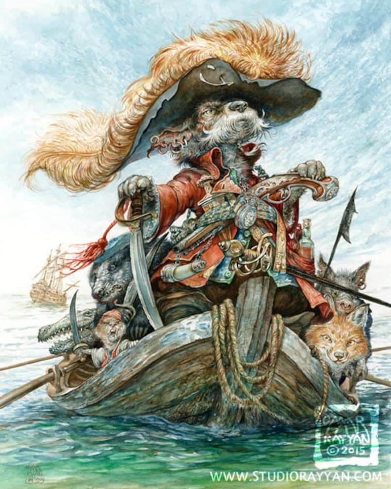 Captain Cur print pirate art storytelling fantasy dog fox animal artwork boat image 1