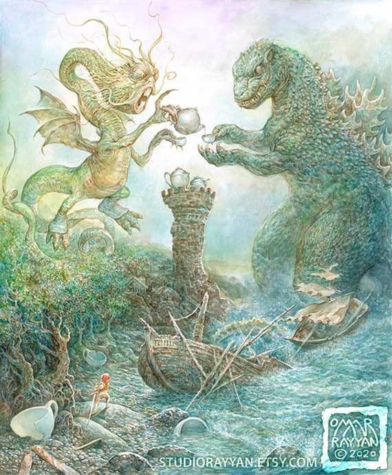 Tea Time in the Land of Monsters print fantasy art monster | Etsy