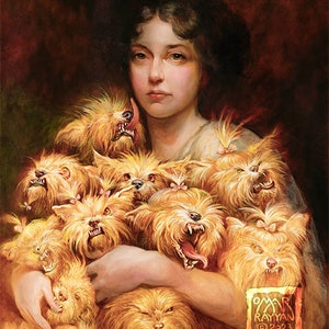 Yorkie Horde (print) woman - pet - meme - portrait - dog - beauty and the beast - funny art