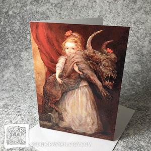 The Favorite (Greeting Card) - monster, pets, children, fantasy art, birthday card