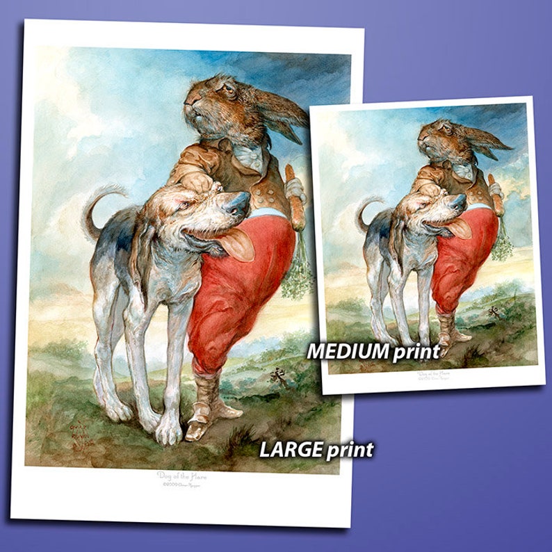 Dog of the Hare print rabbit, art, hound, artwork, illustration, painting, home decor image 2