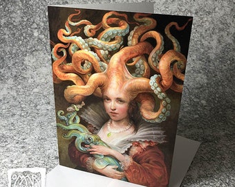 Contessa with Squid (Greeting Card) - tentacles, mother and child, birthday, gift card