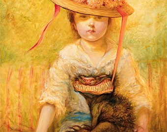 The Flowered Hat (print) woman - pet - meme - portrait - dog - monster - beauty and the beast - funny art
