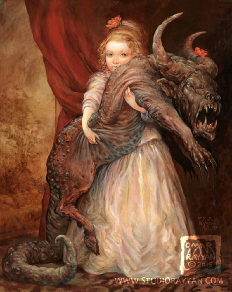The Favorite print little girl monster pet meme child portrait dragon beauty and the beast funny art image 1