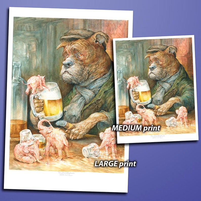 Tiny Pink Elephants print boxer dog bar decor beer humor illustration watercolor artwork image 2