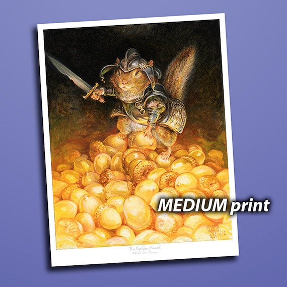 The Golden Hoard (8x10 medium print) - chipmunk, acorn, guard 