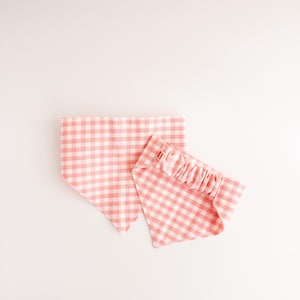 Handmade Pink Gingham Scrunchie Dog Bandana – Eco-Friendly Upcycled Fabric, Comfortable Slip-On Dog Scarf, Dog Mom Gift