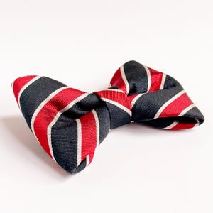 Silk Red Navy Upcycled Dog Bow Tie – Handmade in USA, Eco-Friendly Pet Accessory, Silk Collar Bow, Holiday Dog Outfit Gift, dog mom gift