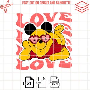Winnie Pooh Love Svg, Love Svg, Valentine’s Day Svg, Kawaii Svg, Cricut, Silhouette Vector Cut File