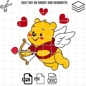 Winnie the Pooh Cupid Svg, Love Svg, Valentine’s Day Svg, Kawaii Svg, Cricut, Silhouette Vector Cut File