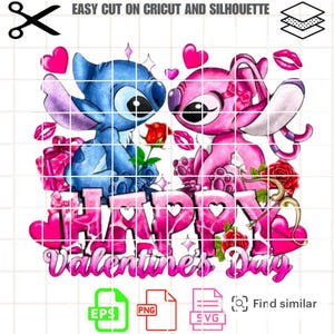 Stitch and angel Happy Valentine&#39;s Day Stitch svg, Stitch and Angel print for Valentines Day, Valentine Svg