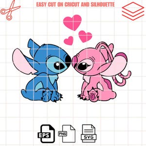 Stitch and Angel Svg, Love Svg, Valentine’s Day Svg, kawaii Svg, Cricut, Silhouette Vector Cut File