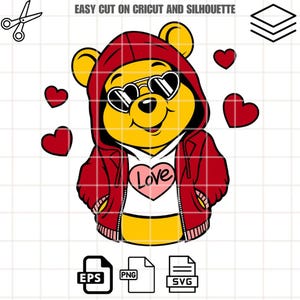 Love Heart Winnie the Pooh Svg, Love Svg, Valentine’s Day Svg, Kawaii Svg, Cricut, Silhouette Vector Cut File