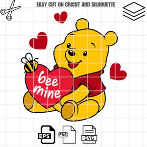 Bee Mine Winnie the Pooh Svg, Love Svg, Valentine’s Day Svg, Kawaii Svg, Cricut, Silhouette Vector Cut File