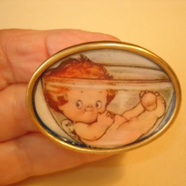 Vintage Child Bathing in a Bowl Brooch KL Design