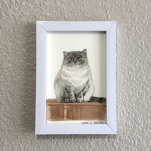 Watercolor gray cat, cute chubby kitty artwork, original hand painted,mini cat lover gift,  small kitten home decor,  4”x6”