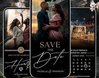 Digitale save-the-date-sjabloon, bruiloft-save-the-date-uitnodiging, foto-save-the-date-kalender | Aanpasbare sjabloon