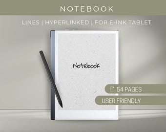 Cuaderno digital con hipervínculos, páginas rayadas para Remarkable 2 (Patrón PDF)