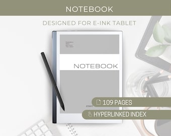 Digital Notebook for E-Ink Tablet, 109 Pages, Hyperlinked Index (PDF Template)