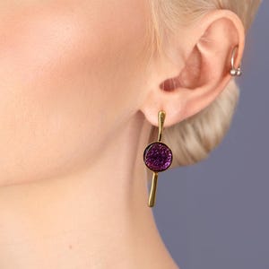 Statement Stud Earrings - Purple and Gold Contemporary Jewelry - Lightweight Jewelry.