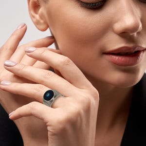 Evil Eye Design Silver Ring - Adjustable Round Band.