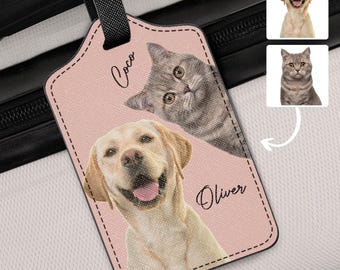 Aangepaste bagagelabel huisdierfoto, gepersonaliseerd naamplaatje huisdierbagage, aangepast reisaccessoire, huisdierliefhebber cadeau voor katteneigenaar hondenbezitter
