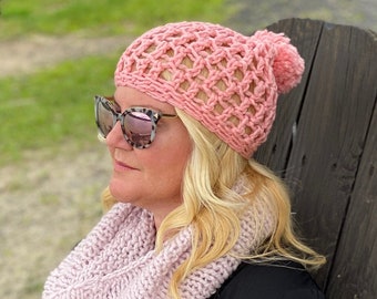 Crochet Women's Winter Hat - Crochet Pom Pom Beanie - Slouchy Beanie with Pom Pom - Gift for Her - Unique Gifts