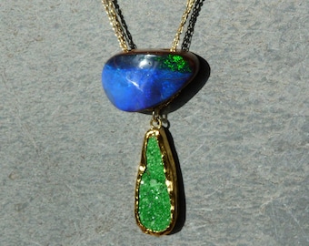 Reserved,Gold necklace,24 and 18 k gold,australian opal,uvarovite:IMPORTANT,French vat is included,off 20% for US,australian,canadian buyers