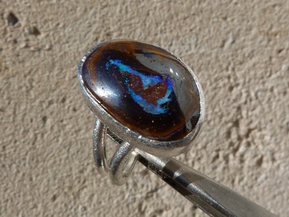 Silver ring with 1 koroit opal from Australia: IMPORTANT,French vat is included, 20% off for US, australian and canadian buyers