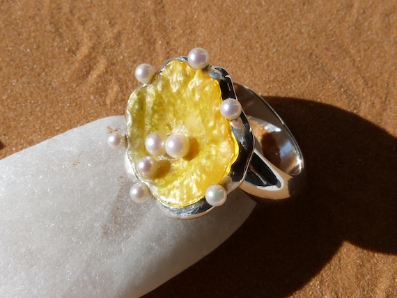Silver ring, silver, mother of pearl, 9 pearls: IMPORTANT,French vat is included,off 20% for US, australian and canadian buyers