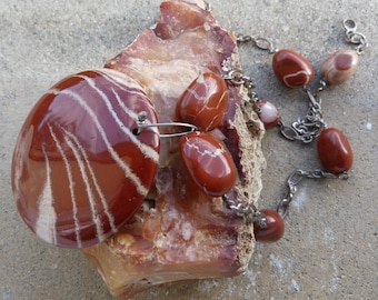 Sterling silver necklace, snakeskin jasper: MPORTANT, French vat is included, 20% off for US, australian and canadian buyers