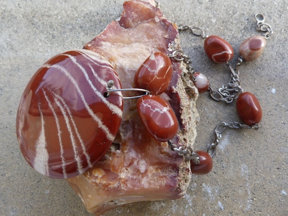 Sterling silver necklace, snakeskin jasper: MPORTANT, French vat is included, 20% off for US, australian and canadian buyers
