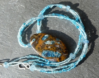 Silver necklace, african opal, topazes, apatites, aqua marines:IMPORTANT, French vat is included,20% off for US,australian,canadian buyers