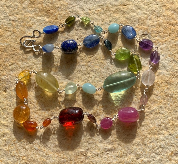 Silver necklace, prescious and semi-prescious stones; IMPORTANT, French vat is included,20% off for US, australian and canadian buyers