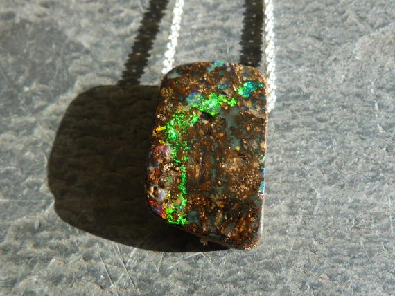 Silver necklace, 1 nice boulder opal from Australia: Important, french vat is included,20% off for US,australian and canadian buyers