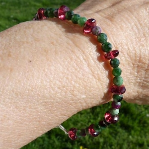 Silver bracelet with ruby zoisite and garnets; IMPORTANT, French vat is included,20% off for US,australian and canadian buyers