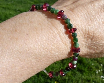 Silver bracelet with ruby zoisite and garnets; IMPORTANT, French vat is included,20% off for US,australian and canadian buyers