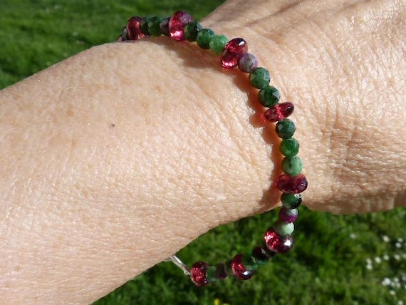 Silver bracelet with ruby zoisite and garnets; IMPORTANT, French vat is included,20% off for US,australian and canadian buyers