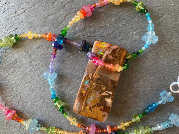 Necklace, silver, australian boulder opal,precious stones,tahiti pearl: IMPORTANT, French vat is included,20% off for US and canadian buyers