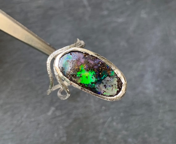 Silver ring, 1 australian boulder opal: IMPORTANT, French vat is included,20% off for US, australian and canadian buyers