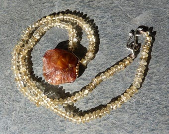 Collier Pendentif Argent Et Or 24 Ct Avec Nacre Et Citrines - Neuf Avec étiquettes