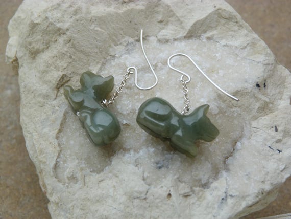 Silver earrings, chinese zodiac, dogs, jade, jadeite: Important, French vat is included,20% off for US, australian and canadian buyers