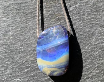 Silver necklace/pendant, 1 boulder opal: Important, french vat is included,20% off for US,australian and canadian buyers