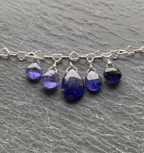 Necklace/pendant, silver, sapphires, ioliths: IMPORTANT, French vat is included,20% off for US,austr.,canadian buyers