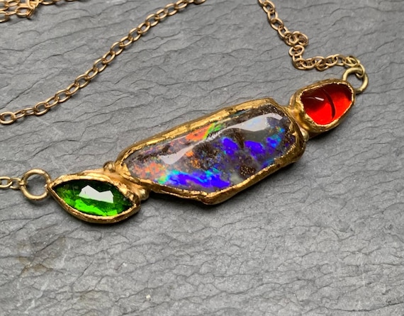 Necklace, solid 18 and 24 k gold,boulderopal,precious stones: IMPORTANT,French vat is included,20% off for US,australian and canadian buyers