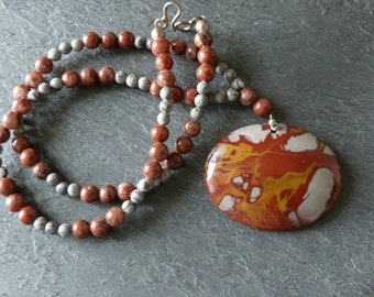 Necklace, silver, australian noorena jasper: Important, French vat is included, 20% off for US, australian and canadian buyers