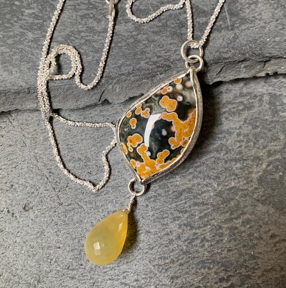 Silver necklace, 1 ocean jasper, 1 prehnite: IMPORTANT, French vat is included,20% off for US, australian and canadian buyers