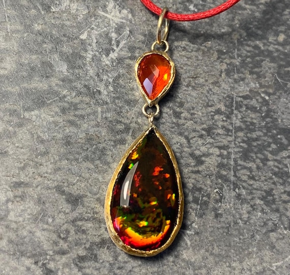 18/24 k gold and silver pendant, ethiopian opal, fire opal:IMPORTANT,  French vat is included, 20% off for US, UK,australian,canadian buyers
